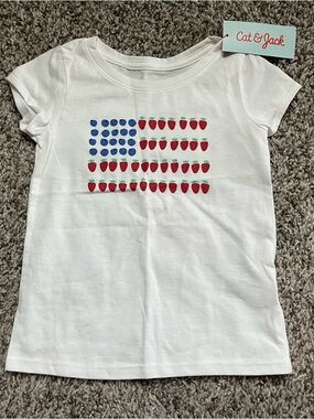NWT Cat & Jack Girls 3T Fruit American Flag Short Sleeve T-Shirt